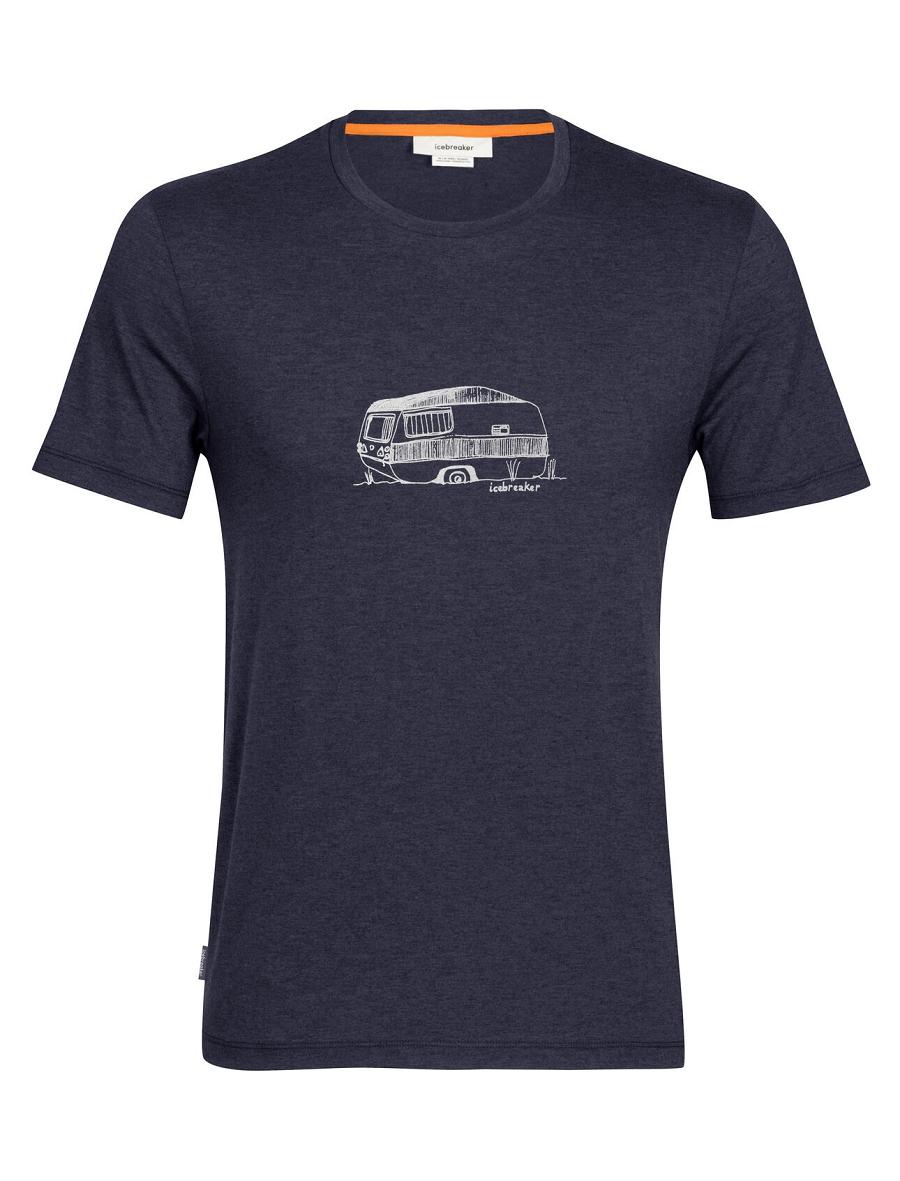 Men's Icebreaker Merino Central Classic Short Sleeve Caravan T Shirts Midnight Navy | CA 1798QMAZ